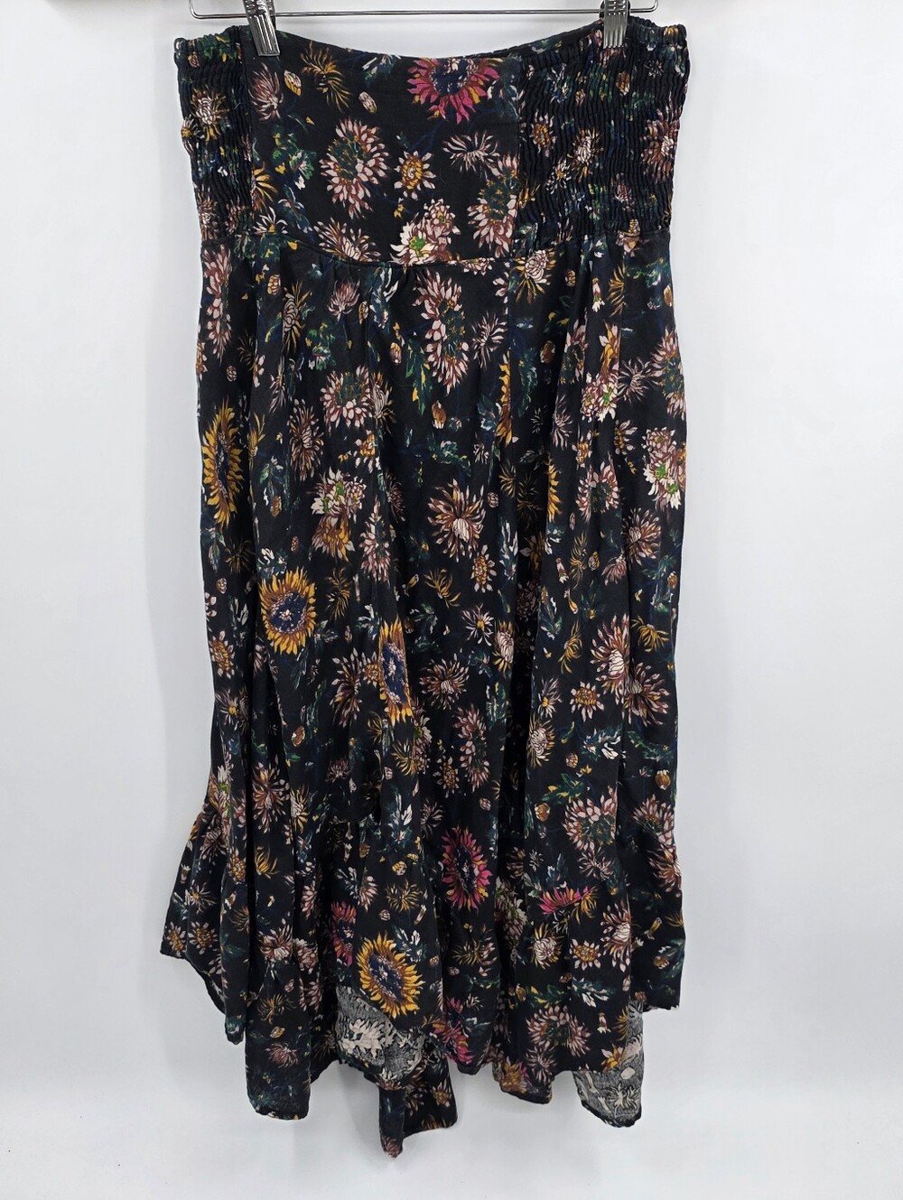 Natural Life Floral Sunflower Stretch Waist Maxi Skirt L/XL Boho Gypsy